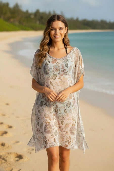 Open Shoulder Sundress Coverup in Tie Dye Black Mirror Fabric