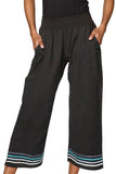 Vivianne Pant in Double Gauze with Multi Color Embroidery BLACK MUTLI EMBROIDERY CLOSE