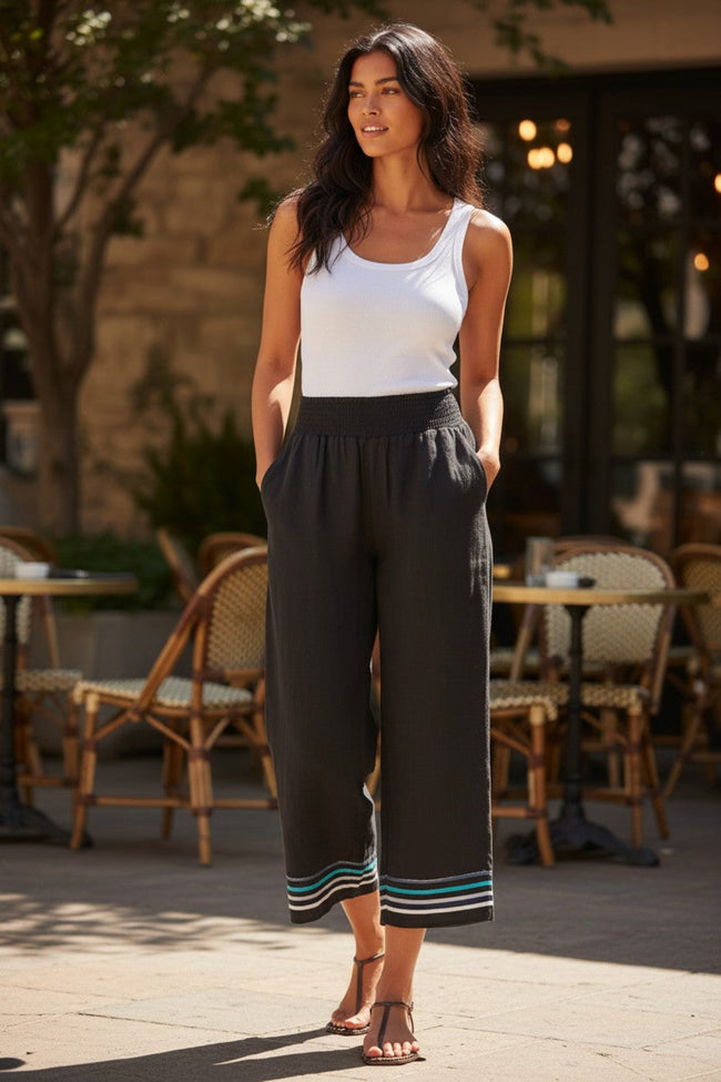 Vivianne Pant in Double Gauze with Multi Color Embroidery BLACK MUTLI EMBROIDERY MOOD