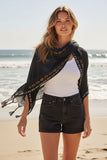 Aztec Novelty Stitch Jacquard Linen-Cotton Scarf Wrap with Fringe