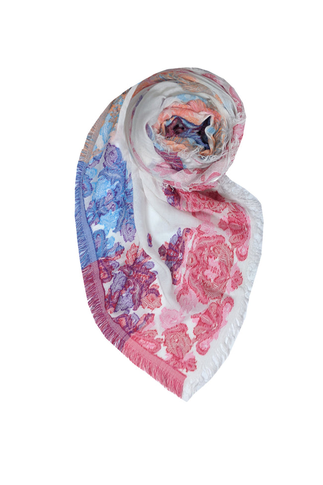 Whole Lotta Love Jacquard Luxury Fabric Scarf Wrap Sarong white multi