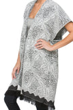 Winter Lace Hand Loomed Jacquard Blanket Winter Kimono grey white side