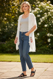 Woodstock Embroidered Sheer Coverup Kimono with Mini Pom Pom white with multi embroidery 5