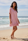 Zen Blend Cathy V-Neck Ruffle Sweater Knit Dress rose pink