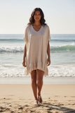 Zen Blend Cathy V-Neck Ruffle Sweater Knit Dresss sand tan