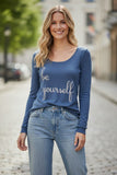 Zen Blend Crewneck Sweater with Stitched Embroidery Words Batik Blue be yourself