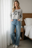 Zen Blend Crewneck Sweater with Stitched Embroidery Words surf grey JOY