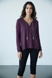 Zen Blend Emily Lace Up Braideed Cord Trim Pullover Sweater PURPLE BOYNBERRY