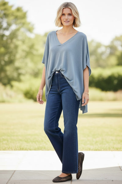 Zen Blend Luisa V-Neck Sweater Knit Poncho olympic blue