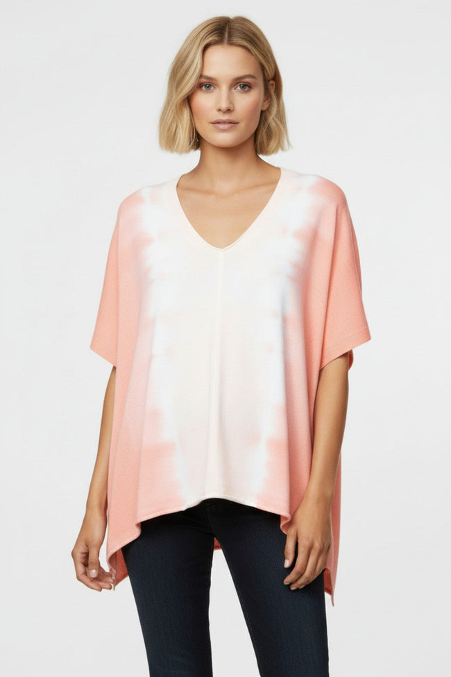 Zen Blend Luisa V-Neck Sweater Knit Poncho white sunset tie dye
