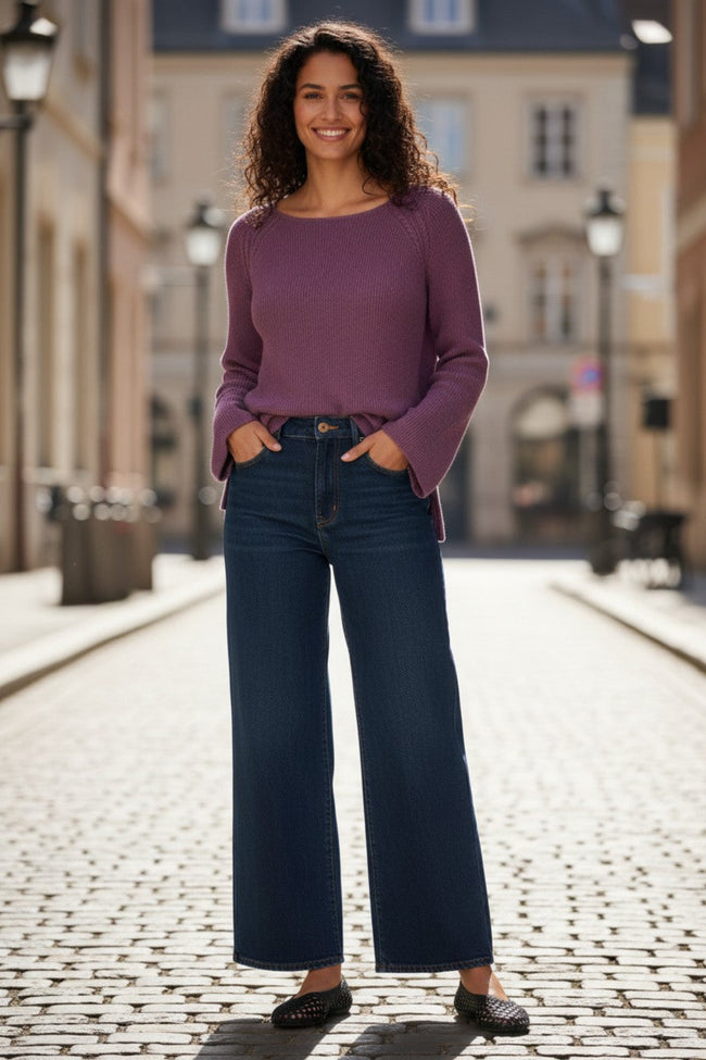Zen Blend Stephanie Thermal Novelty Stitch Crewneck Sweater concord purple