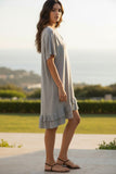 Zen Blend Sweater Knit V-Neck Short Ruffle Dress heather grey