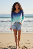 Zen Deep V Pullover Soft and Cozy Sweater Knit blue dip dye colors