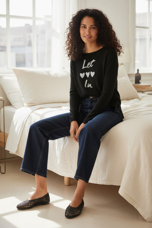 Zen Jane Drop Shoulder Crew  "Let Love In" Embroidery black 2