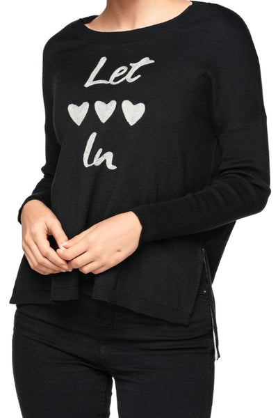 Zen Jane Drop Shoulder Crew "Let Love In" Embroidery - Subtle Luxury black