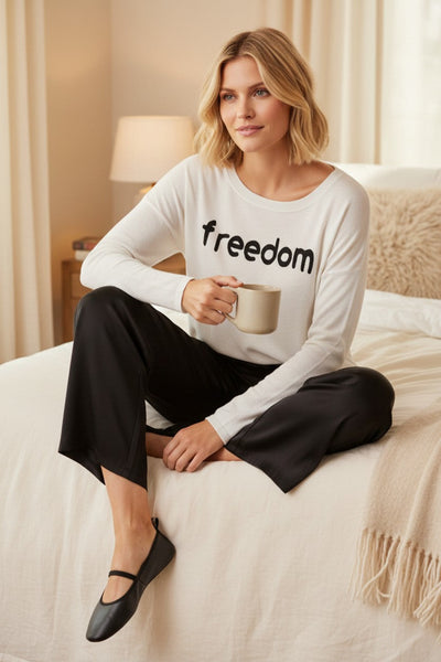 Zen Jane Drop Shoulder Crewneck Zen Sweater in Embroidery Stitch freedom surf lt grey