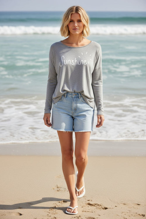 Zen Jane Drop Shoulder Crewneck Zen Sweater in Embroidery Stitch grey surf white 