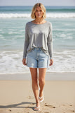 Zen Jane Drop Shoulder Crewneck Zen Sweater in Embroidery Stitch grey surf white 