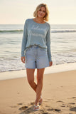 Zen Jane Drop Shoulder Crewneck Zen Sweater in Embroidery Stitch island dreamer blue