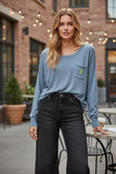 Zen Patricia Pocket Pullover Crewneck Sweater with Pineapple Embroidery olympic blue with lime pineapple