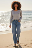 Zen Patricia Pocket Pullover Sweater with Palm Embroidery lt grey with green palm embroidery  2