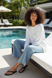 Zen Patricia Pocket Pullover Sweater with Palm Embroidery white with green palm embroidery