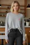 Zen Patricia Pocket Pullover with Heart Embroidery grey with pink
