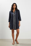 Ziggy_100_Cotton_Washed_Chambray_Button_Down_Embroidery_Shirt_Dress_Dark_Denim_Blue_with_Metallic_chambray_with_white_embroidery_4