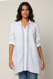 Ziggy Button Down Embroidery Shirt Dress in Washed Cotton 2 electric blue