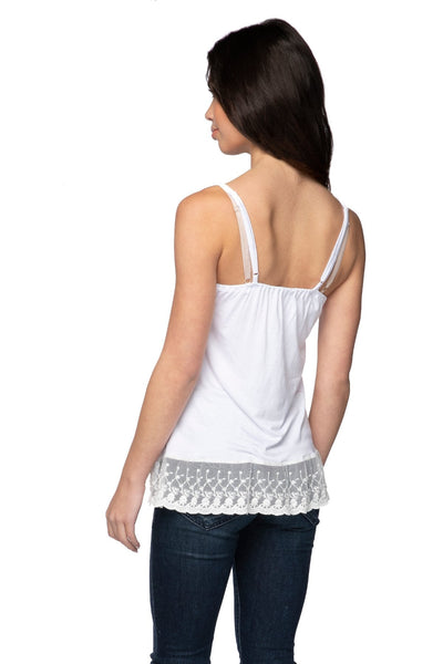 A La Slip Cami Slip Knit Cami with Embroidery Lace Hem in White