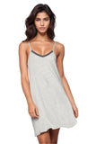 A La Slip Cami Slip XS / Ash V-Neck Knit Slip Dress with Mesh Lace Detail