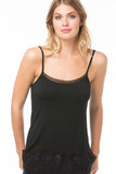 A La Slip Cami Slip XS / Black / ALSCAJM-PS Rayon Jersey Stretch Cami with Embroidery Lace Hem | Crop Length