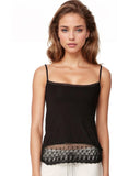 A La Slip Cami Slip XS / Black Rayon Knit Cami with  Dotted Mesh and Embroidery Mesh- Crop