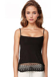 A La Slip Cami Slip XS / Black Rayon Knit Crop Cami with  Dotted Mesh Embroidery Hem
