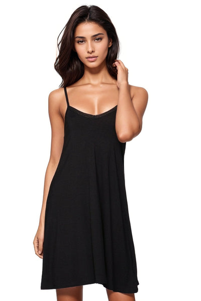 A La Slip Cami Slip XS / Black V-Neck Knit Slip Dress with Mesh Lace Detai