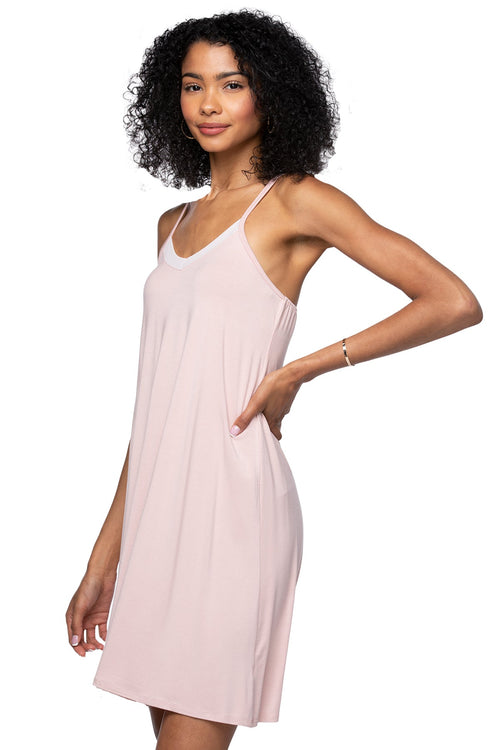 A La Slip Cami Slip XS / Mauve V-Neck Knit Slip Dress with Mesh Lace Detail