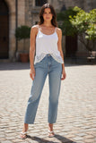 Knit Cami with Embroidery Lace Bottom in White