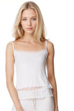 A La Slip Cami Slip XS / White Rayon Knit Crop Cami with  Dotted Mesh Embroidery Hem