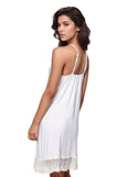 A La Slip Slip Cami Knit Slip Dress with Lace Border in White