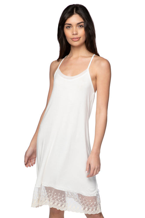 A La Slip Slip SMALL / Nude Cami Slip Dress with Lace Border in Nude