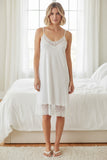 V-Neck Knit Slip Dress with Mesh Lace Detail