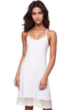 A La Slip Slip XS / White Cami Knit Slip Dress with Lace Border in White
