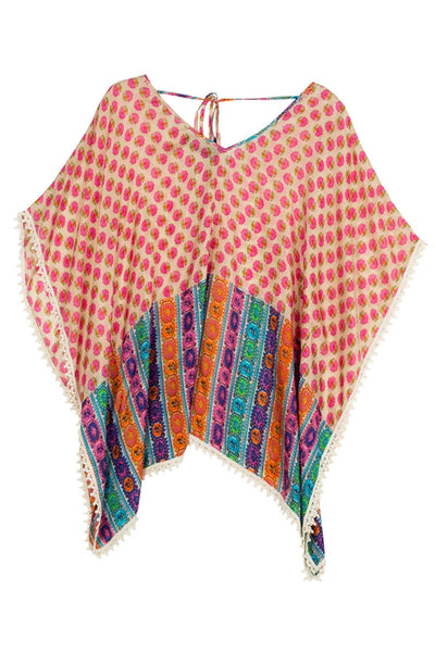 Almost Vintage | 100% Silk Print V Neck Top on Sale Now - Subtle Luxury