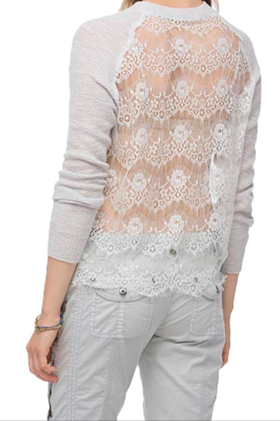 Almost Vintage Lace Back Crew Slub Cotton Knit Sweater - Subtle Luxury