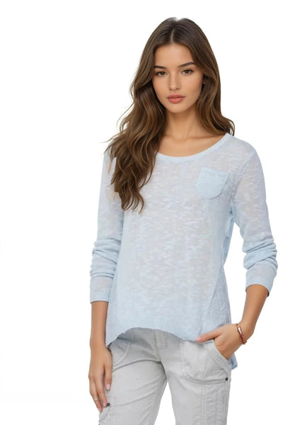 Almost Vintage Slub Knit Sweater with Embroidery Back Panel - Subtle Luxury