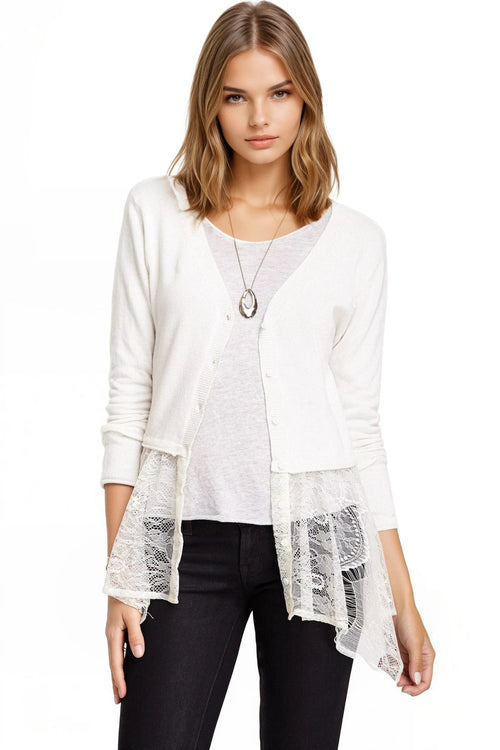 Almost Vintage Sweater Cardigan with Flounce Lace Hem - Subtle Luxury
