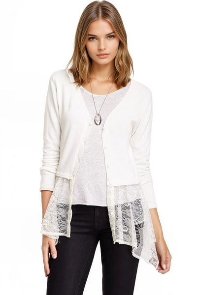 Almost Vintage Sweater Cardigan with Flounce Lace Hem - Subtle Luxury