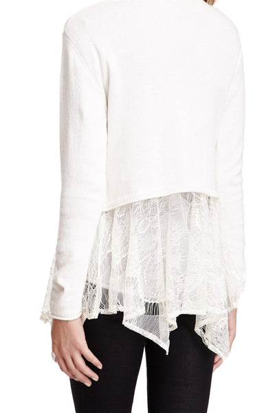 Almost Vintage Sweater Cardigan with Flounce Lace Hem - Subtle Luxury