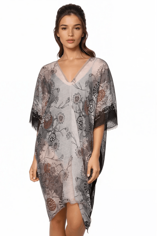 Antique Floral Print V - Neck Sundress Coverup - Subtle Luxury