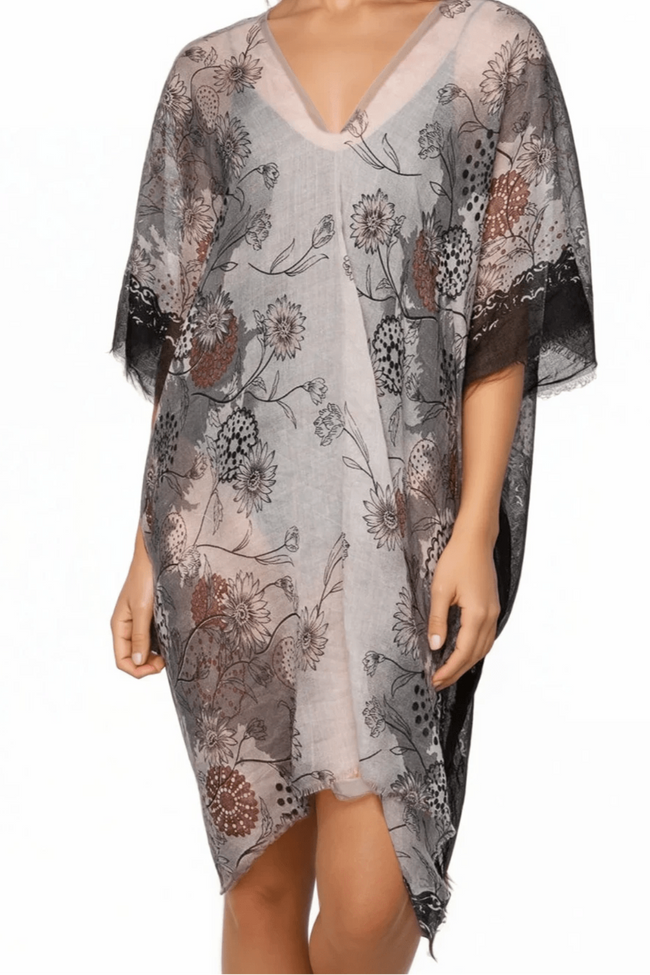 Antique Floral Print V - Neck Sundress Coverup - Subtle Luxury